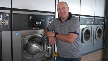 Rod Krause said his new Splash Laundrette at Boorooma Shops is set to open in weeks as he adds the finishing touches to the fitout. Picture by Andrew Mangelsdorf
