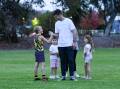 Trent Cotchin stops by Ganmain-Grong Grong-Matong junior training at Anderson Oval. Picture by Bernard Humphreys