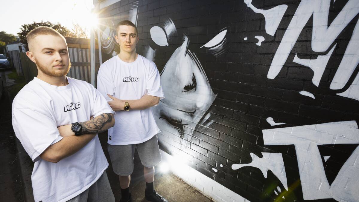 Springvale brothers Luke, 15, and Scott, 19, Vidler are looking to take the clothing game by the scruff of the neck with their new streetwear brand, Hektic Threads. Picture by Ash Smith