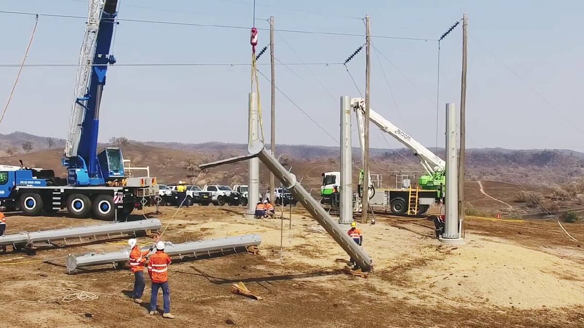 Construction for a high voltage transmission line similar to the proposed TransGrid EnergyConnect and Humelink projects around Wagga. Picture supplied