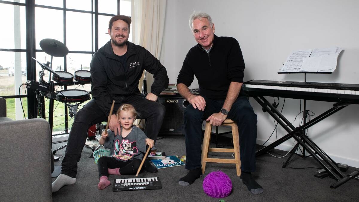Three generations of Harpers will attend the Fresh Ears child-friendly music gig at Wagga City Library - 34-year-old Josh, his father Grant, 58, and three-year-old Jamie. Picture by Madeline Begley