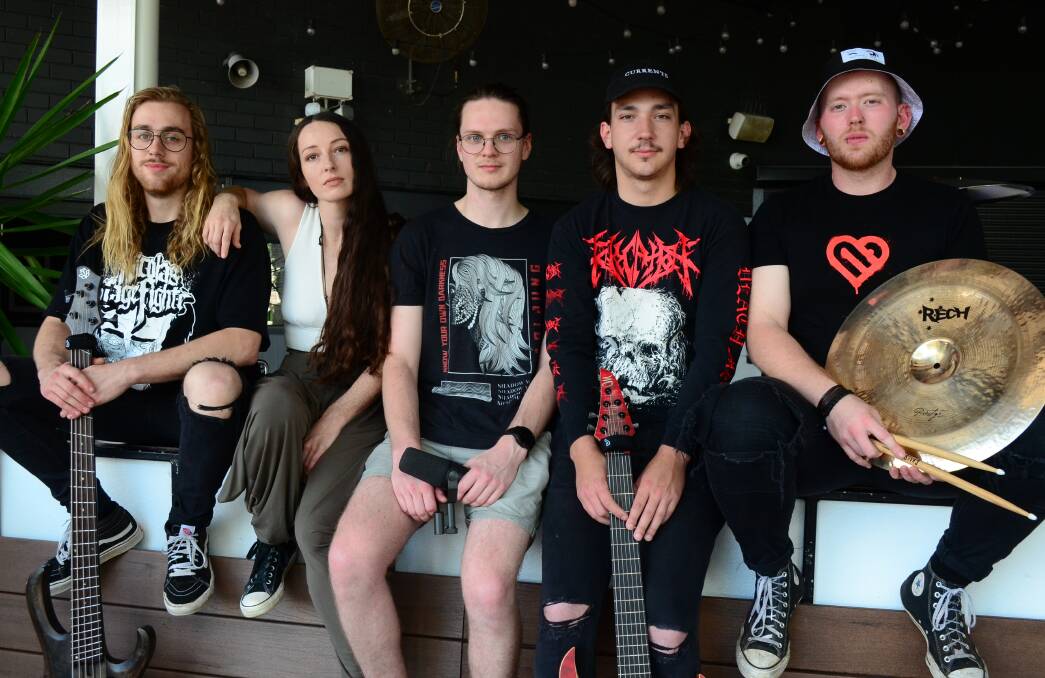 Artifact's Nathan French (left to right), Rebecca Horseman, Michael Veneris, Hayden Rapley and Harvey Saxton will support Northlane's Wagga show on November 17. Picture by Tim Piccione 