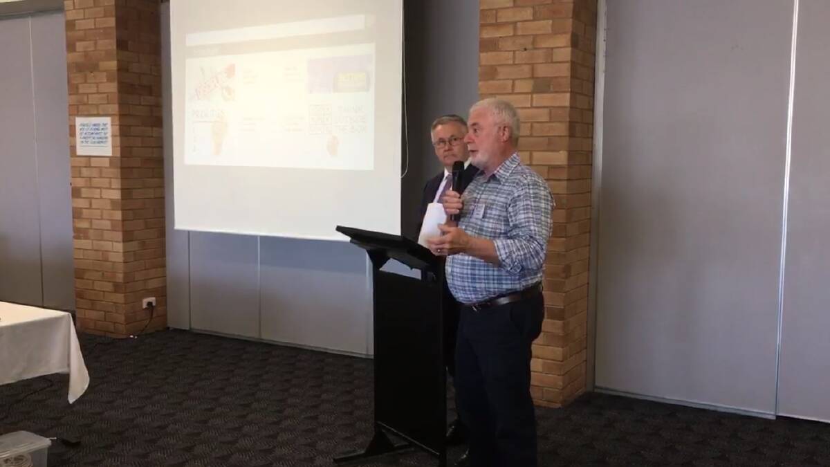 Cootamundra-Gundagai mayor Charlie Sheahan addresses attendees of Monday's round table on the financial sustainability of forcibly merged councils. Picture contributed