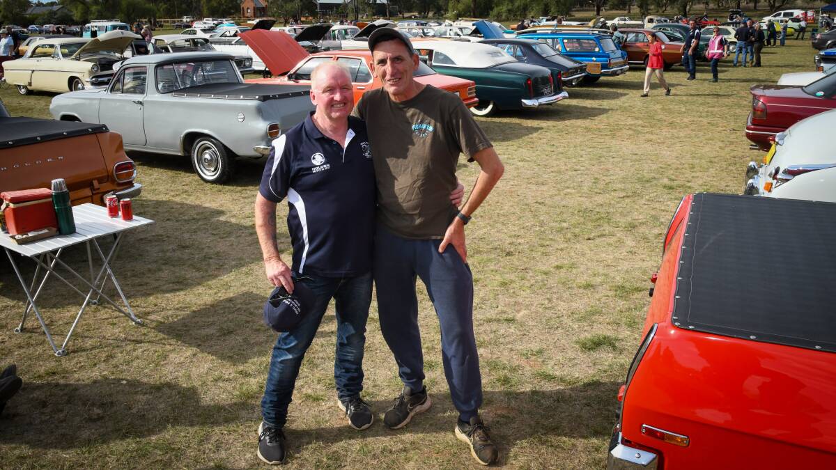Proud and Polished car club president Roy Denton and Kyan Armstrong's uncle, Damian Armstrong, who is president of the Fishing for Kyan charity. Picture by Bernard Humphreys