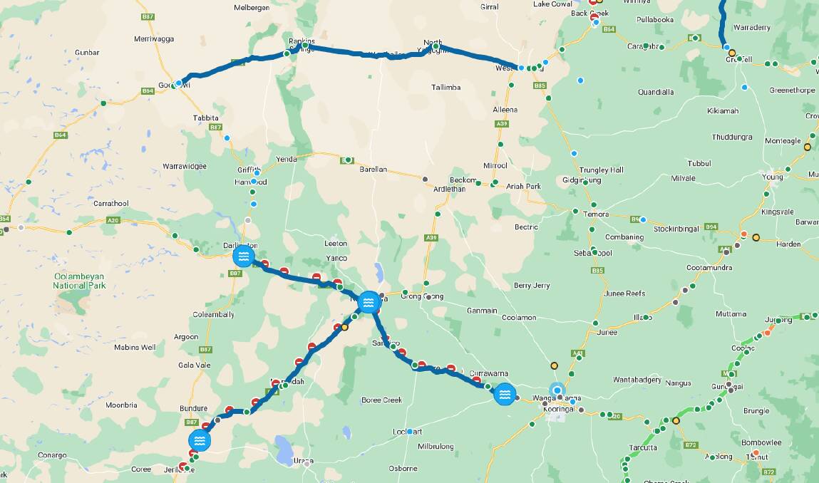 Several highways across the Riverina remain closed with diversions in place. Picture courtesy Google Maps