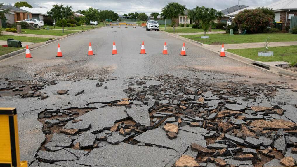 Wagga City Council were forced to close a section of Melaleuca Drive, Forest Hill after significant rainfall at the weekend caused it to disintegrate. Picture by Madeline Begley