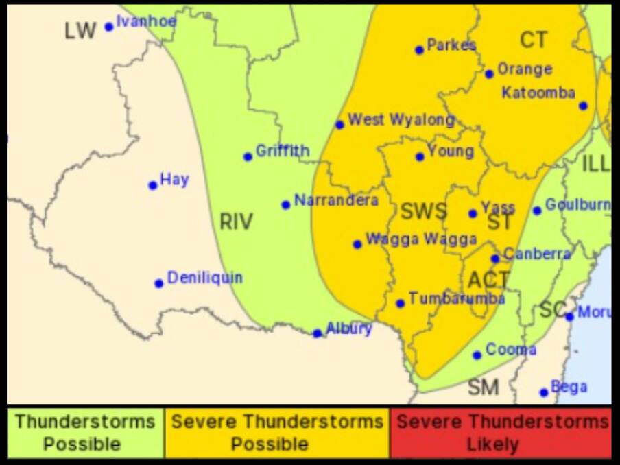 Severe thunderstorms are on the radar for parts of the region this afternoon and evening. Picture courtesy Bureau of Meteorology