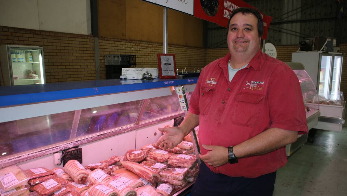 Riverina Producers Market organiser Steve Anderson outside his Wagga Free Range Pork stall on Thursday. Picture by Andrew Mangelsdorf
