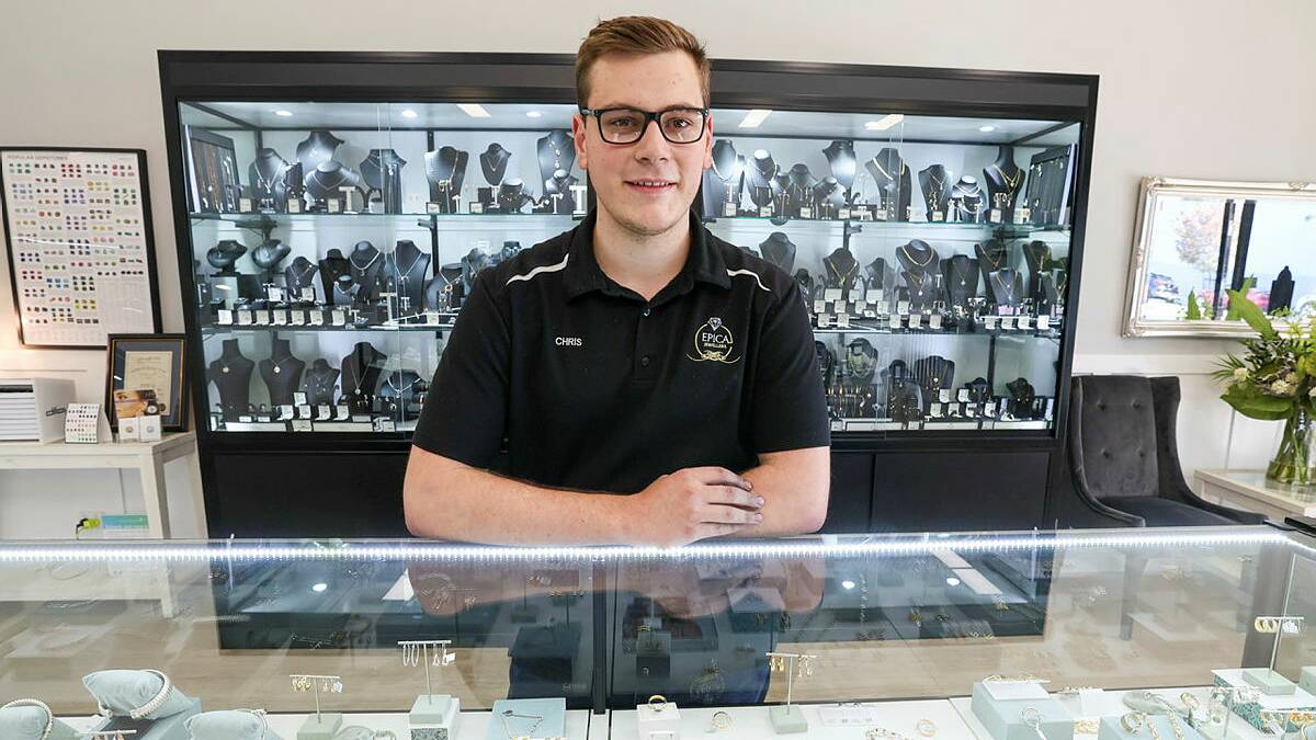 Local Wagga apprentice jeweller, Chris Van Honk, pictured at his workplace Epica Jewellers. Picture by Les Smith