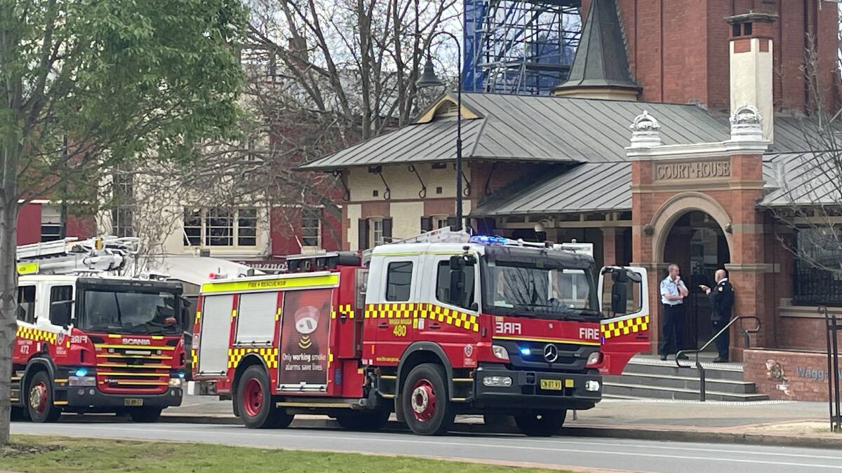 Fire & Rescue crews were called to Wagga Courthouse about 1.30pm on Tuesday after an alarm was raised. Pictures by Andrew Mangelsdorf