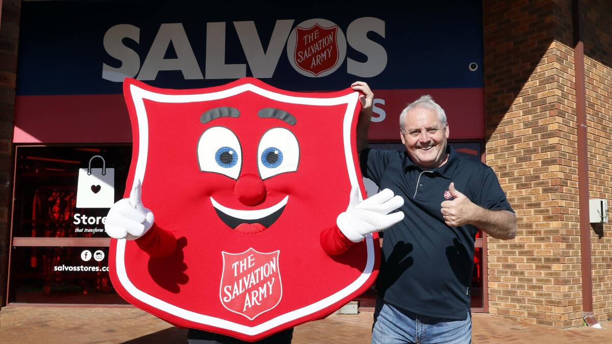Salvos David Hopewell with the Red Shield mascot 'Shieldy'. Picture by Les Smith