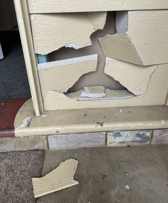 Damage allegedly inflicted during the incident on Tuesday night. Photo taken with permission of the resident.