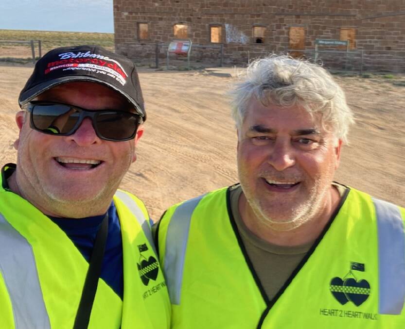Paul Batista with fellow walker Stephen Hopkin who are walking the entire 3000 kilometres to Parliament House. Picture contributed
