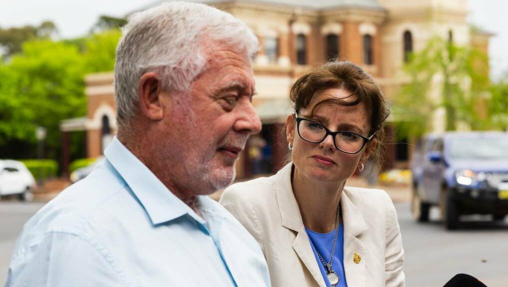 Cootamundra-Gundagai Regional Council mayor Charlie Sheahan with member for Cootamundra Steph Cooke earlier this month. Picture by Ash Smith