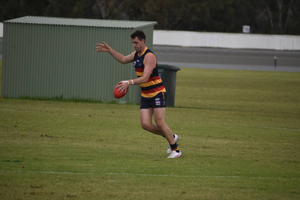 Leeton-Whitton assistant coach Tom Meline was one of the Crows best in their narrow win against Narrandera. Picture by Liam Warren