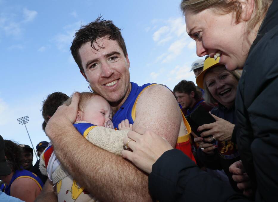 GGGM captain Ben Walsh celebrates the Lions victory over Collingullie-GP in the Riverina League grand final. Picture by Les Smith