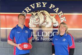 Incoming Turvey Park coach Dylan Morton with Bulldogs president Simone Harmer at Maher Oval. Picture from Turvey Park Bulldogs