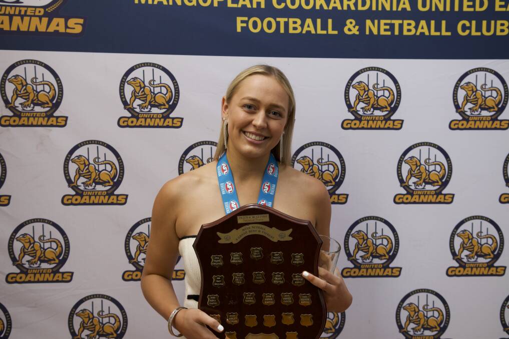 Ash Reynoldson has picked up her second best and fairest at the Goannas after a terrific season on the court. Picture by MCUE Goannas/James Scott