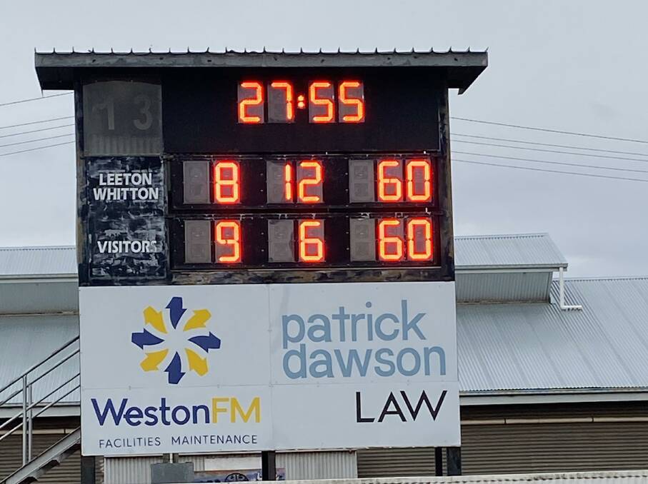 The scoreboard at full time incorrectly had both teams sitting at 60 apiece, it would later be adjusted to have the Tigers at 9.5 (59). Picture supplied