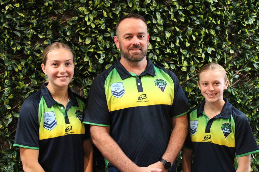 Shayla Watson, Marc Lawrence and Holly Williams at the Wagga Touch Association Premier League launch on Thursday.