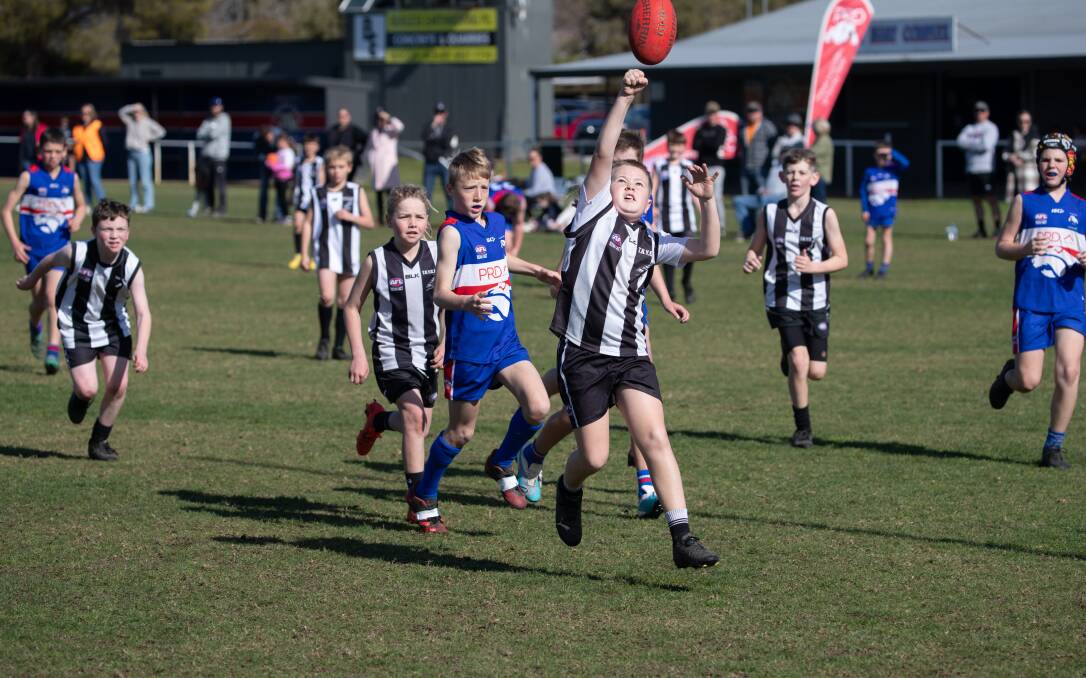 TRYC's Jason Younie spoils a ball during the Magpies' under 11's clash against Turvey Park on Sunday. Picture by Madeline Begley