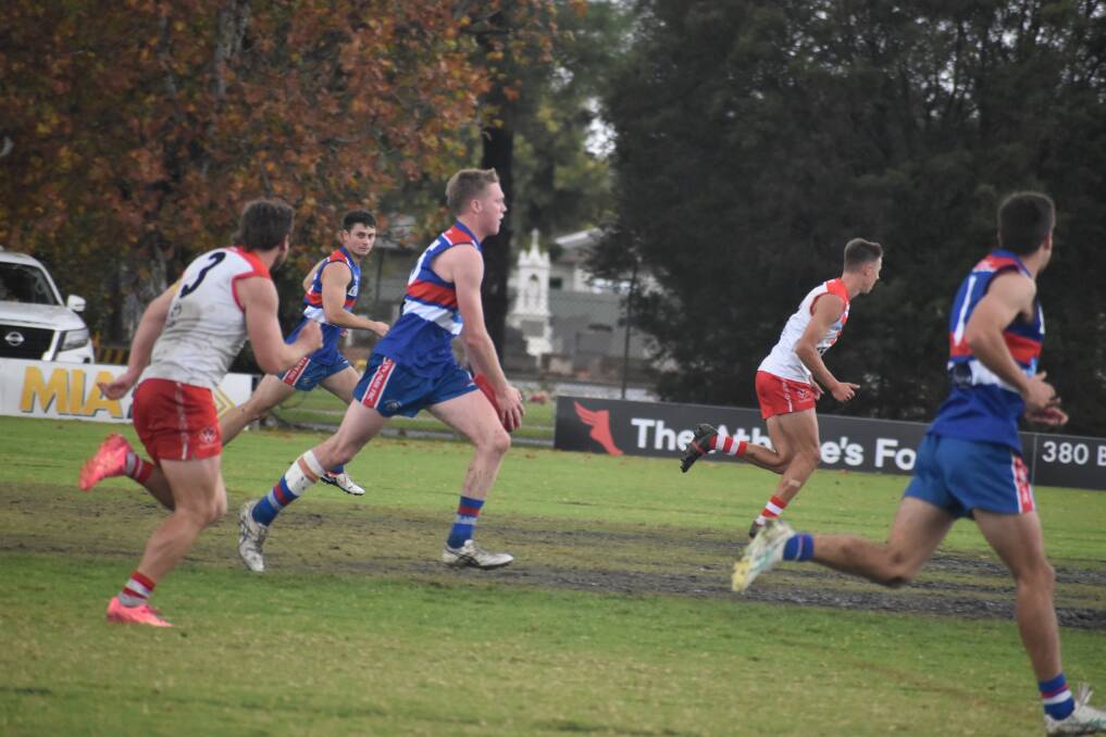 Turvey Park's Will Voss looks to find a teammate during the Bulldogs clash against Griffith at Exies Oval. Picture by Liam Warren