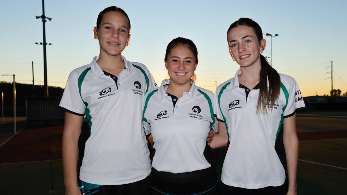 Madi Norman, Georgia Bertoldi and Andie Pieper will represent Wagga Netball Association at Junior State Titles this weekend. Picture by Tom Dennis