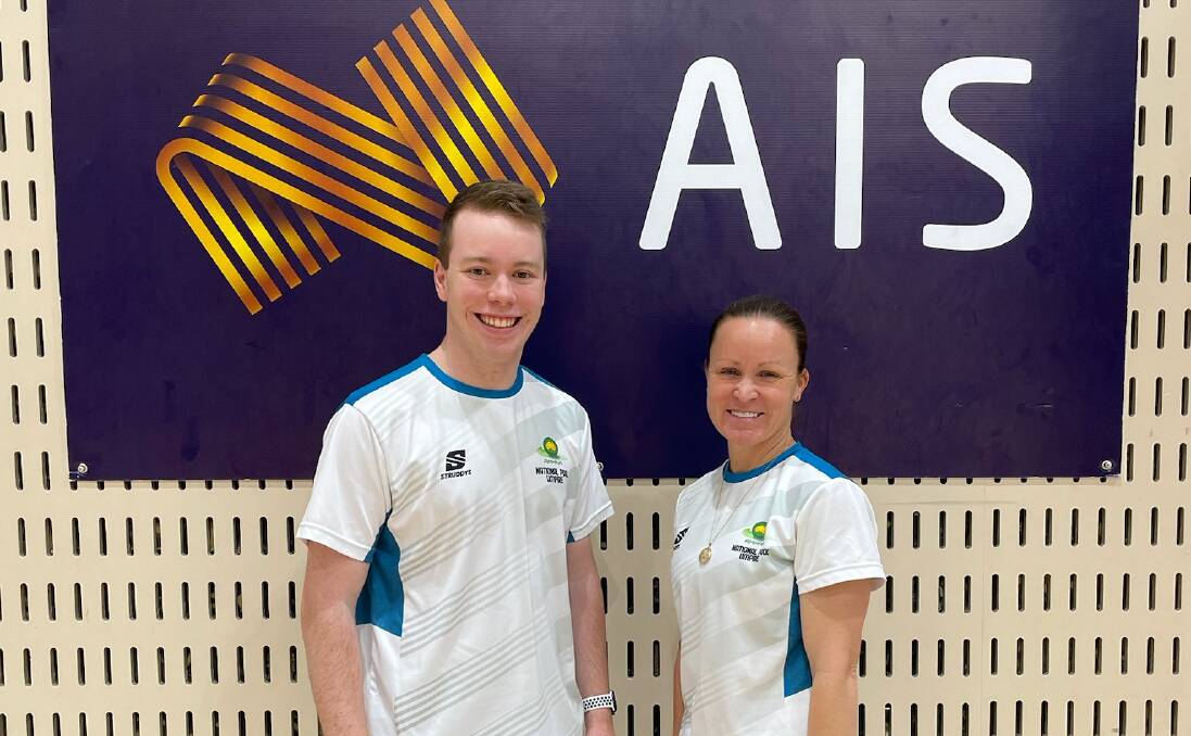 Wagga umpire Amanda McLachlan pictured with Western Australia's Keenan McMahon at the Australian Mens Netball Team Selection Camp. Picture supplied