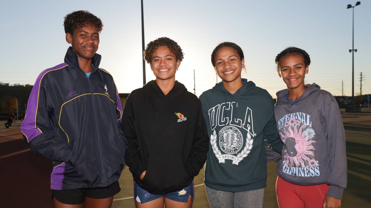 Fiji national pathway players Sereana Liku Viriviri, 16, Salanieta Neiua Viriviri, 18, Esther Linda Tara, 16, and Sofaia Sheldon Vabuli, 15, are in Junee for a nine day netball exchange. Picture by Tom Dennis