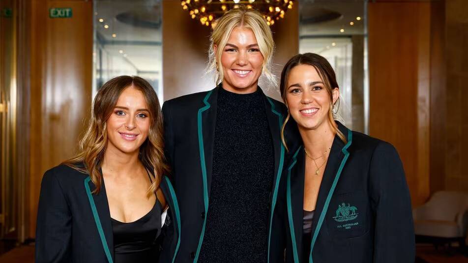 Ally Morphett (centre), pictured with teammates Laura Gardiner and Chloe Molloy, was one of three Sydney Swans players selected in the 2023 AFL Women's All Australian team. Picture via Sydney Swans