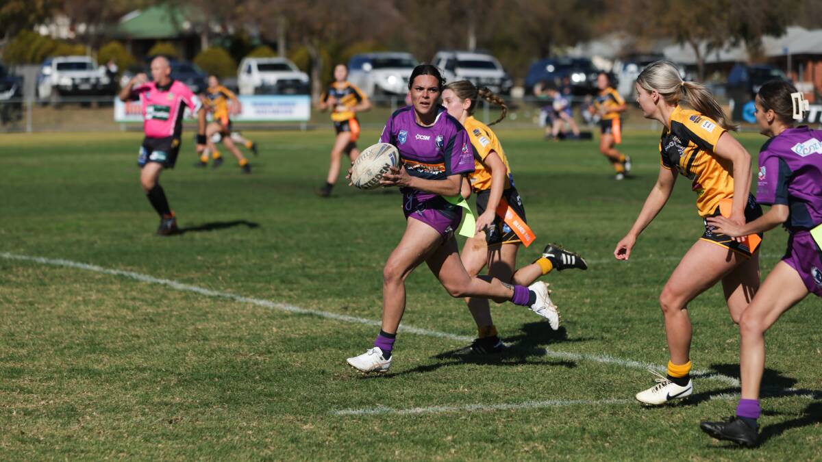 Southcity's Montana Kearnes looks to make a pass during their win over Gundagai. Picture by Tom Dennis