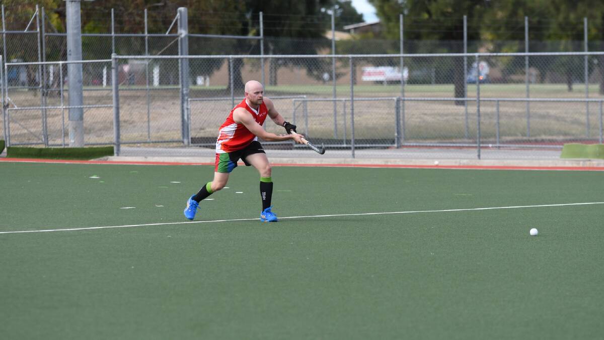 Wagga Scorchers playing coach Patrick O'Donnell in action against the Albury Wodonga Spitfires. Picture by Hockey Albury Wodonga