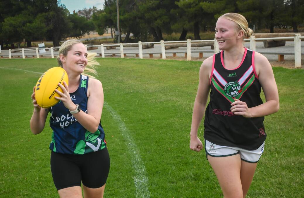 West Wyalong's Paige and Brianna Hanrahan will play for Coolamon in this week's Southern NSW WOmen's League preliminary final. Picture by Bernard Humphreys