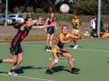 Marrar's Elise Dore comes in to defend a pass to East Wagga-Kooringal's Holly Nelson. Picture by Bernard Humphreys