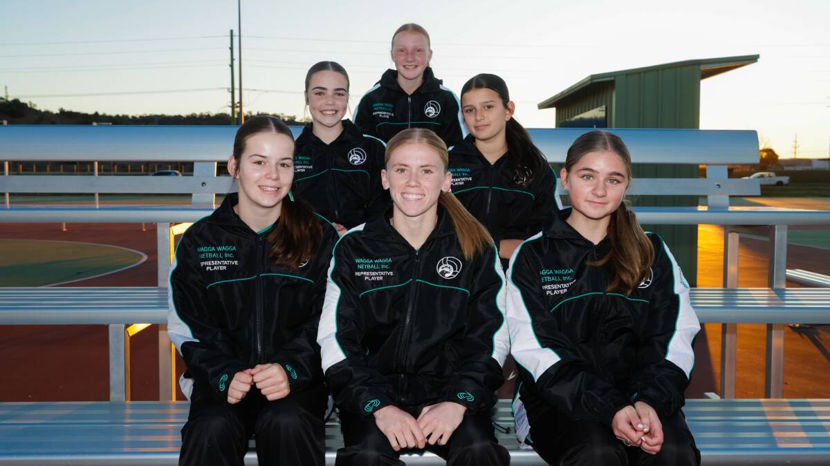Wagga Netball Association Junior State Titles captains Vienna Knight, Harper Hann, Monica Stephen, Eloise Quintal, Abbey Hunt, and Chloe Hartas pictured at Equex Centre. Picture by Tom Dennis