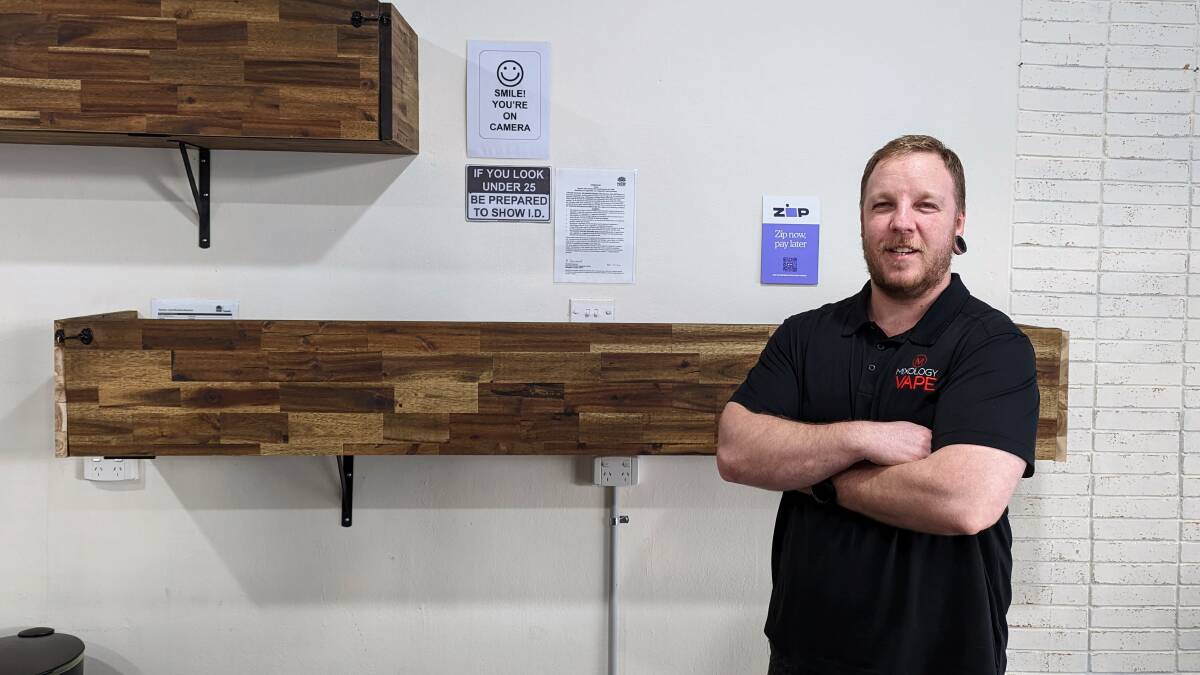 Ryan Scadden from Mixology Vape Wagga is unable to display products to the public under current regulations. Picture by Dan Holmes