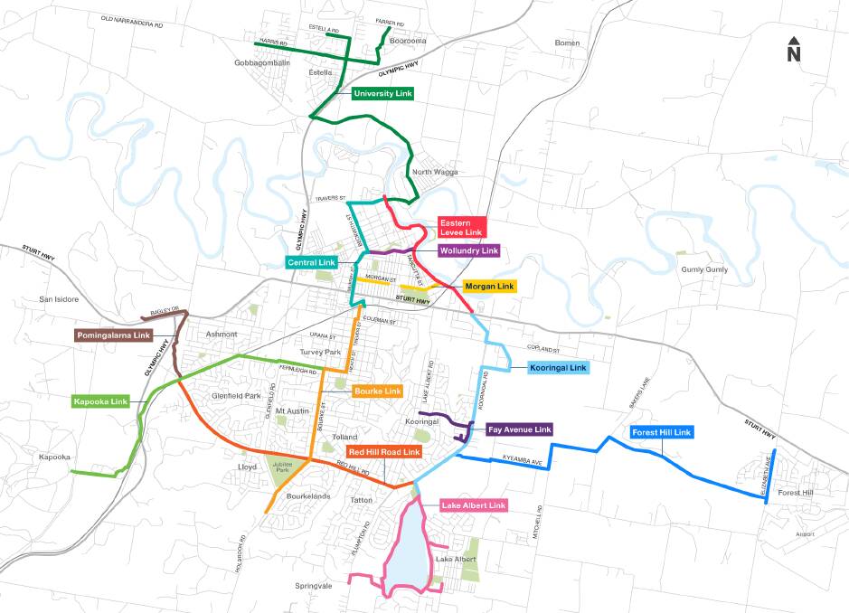 Wagga Council's Active Travel Plan map shows 56km of cycling routes.