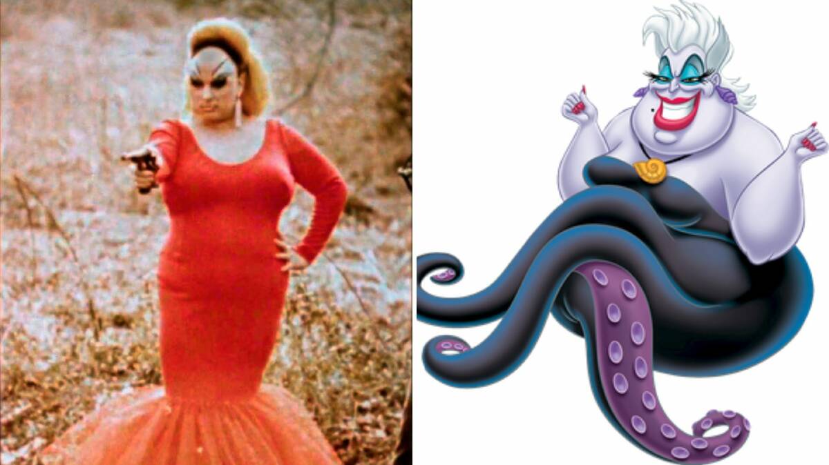 Drag Queen Divine in the film Pink Flamingos (1972) and Ursula the sea witch from The Little Mermaid.