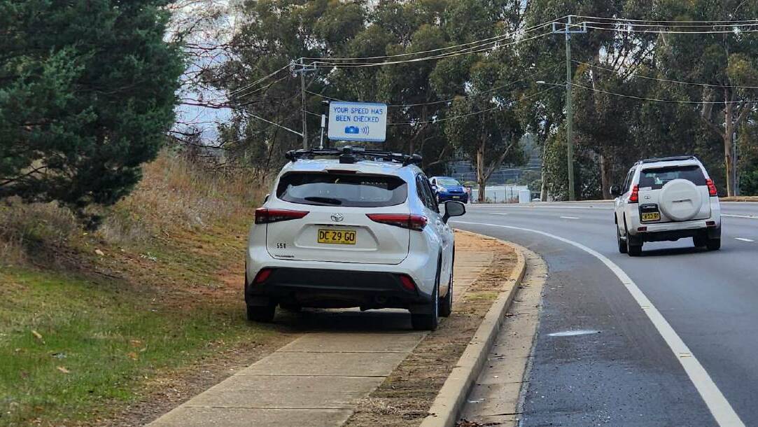 The speed camera parked illegally on the Lake Albert Road footpath. Picture supplied by Mark Murray