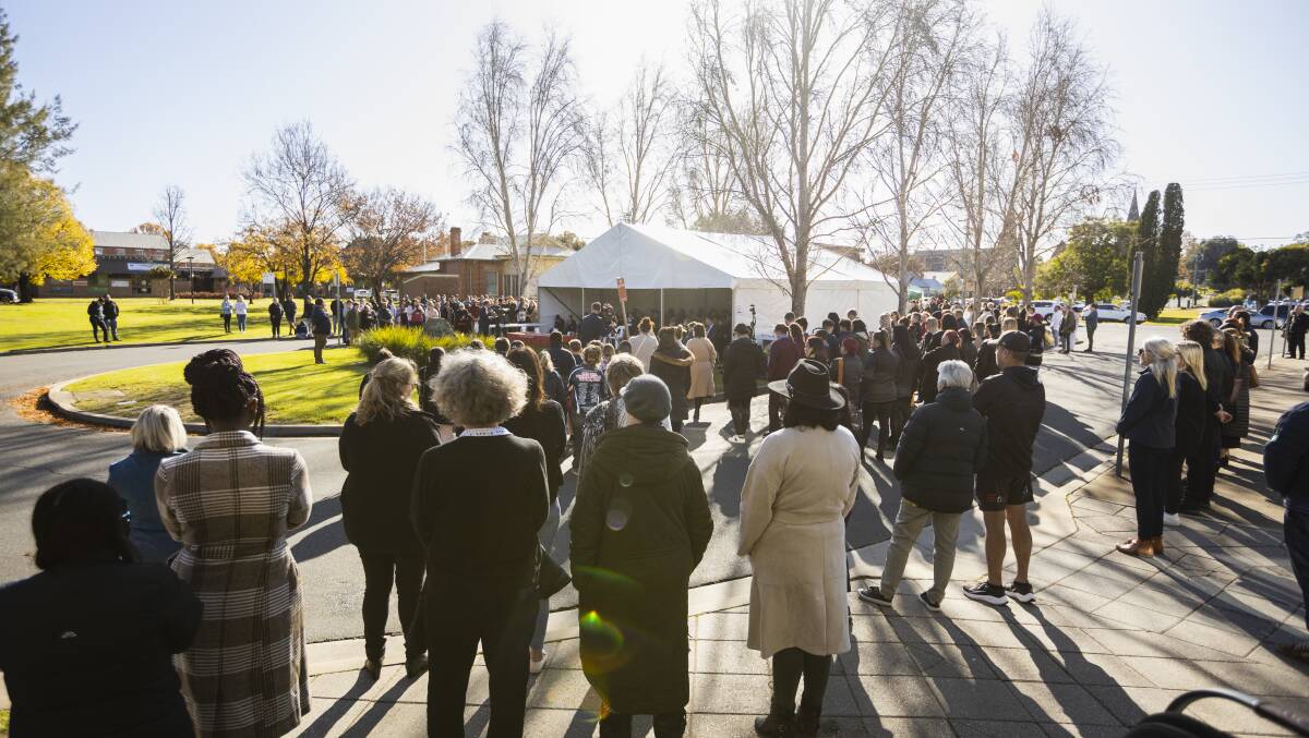 The crowd stretched metres from the marquee in every direction at Wagga's 2023 Sorry Day ceremony. Picture by Ash Smith