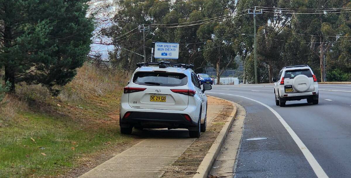 The speed camera parked illegally on the Lake Albert Road footpath. Picture supplied by Mark Murray
