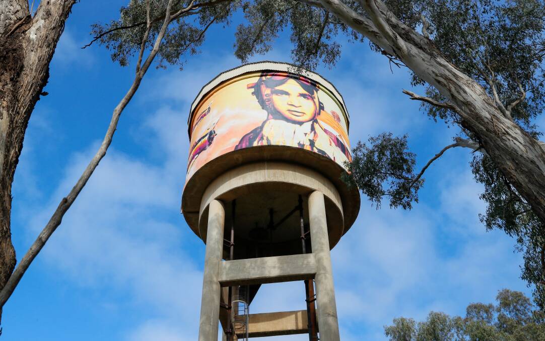 A portrait of Len Waters now adorns the Uranquinty Water Tower. Picture by Les Smith