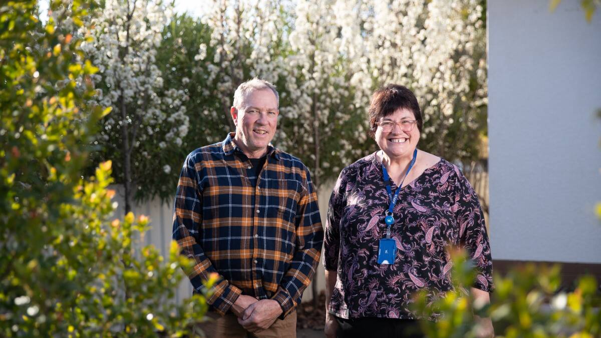 While client Nicholas Larkin nears graduation from a six-month program at Calvary Riverina Drug and Alcohol Centre, counsellor and former alcoholic Diane Kroker is glad her revitalisation of the centre's day rehab program means more people can access help. Picture by Madeline Begley