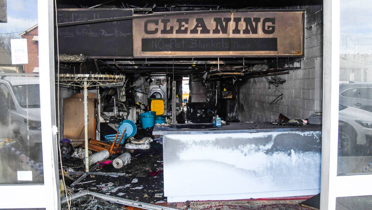 Fire destroyed Wagga Dry Cleaners on Morgan Street on June 5. Picture by Tom Dennis