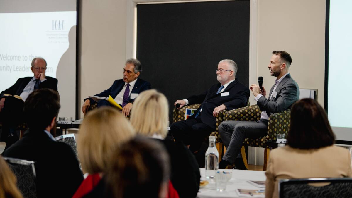 Paul Brereton, John Hatzistergos, Peter Johnson and Paul Miller were panellists at ICAC's community leaders' forum in Wagga. Picture supplied