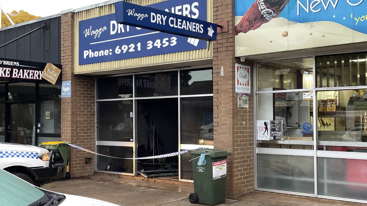 Police blocked off the site of the Wagga Dry Cleaners fire and are investigating the cause of the blaze. Picture by Finn Coleman