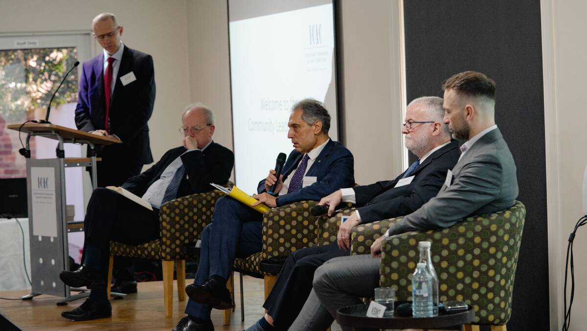 Lewis Rangott, Paul Brereton, John Hatzistergos, Peter Johnson and Paul Miller speak at a community leaders' forum on anti-corruption and maladministration on May 15. Picture supplied