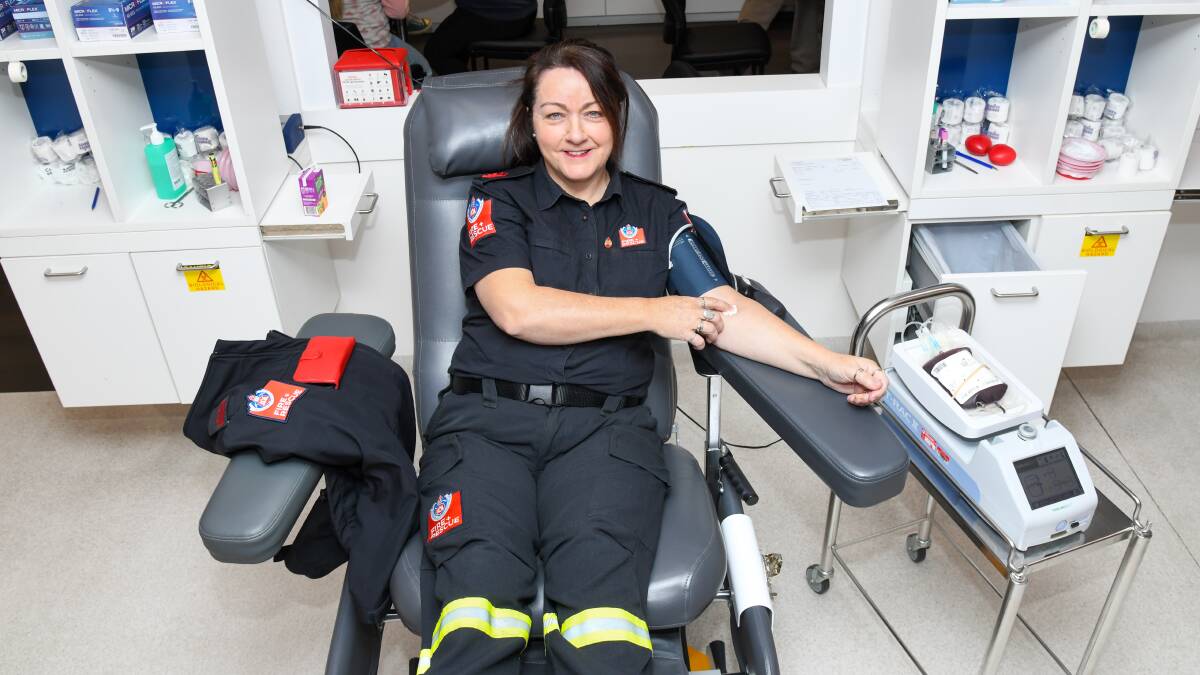 Wagga firefighter Sharon Spackman after donating blood at the Lifeblood Wagga Donor Centre. Picture by Bernard Humphreys 