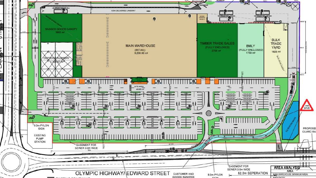The rejected plan by Bunnings to Wagga council in November 2023, which includes access for light vehicles onto Pearson Street. Picture supplied