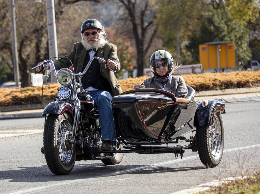 The Distinguished Gentleman's Ride Wagga host and highest fundraiser Guy McCorquodale, rides with his wife Dorothea. Picture by Roger Dietrich